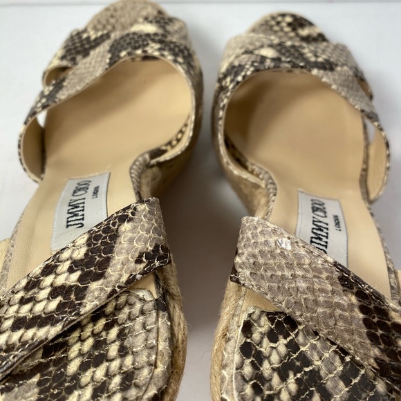 Jimmy Choo snake embossed wedge espadrille sandals ankle strap 37 - Picture 6 of 10
